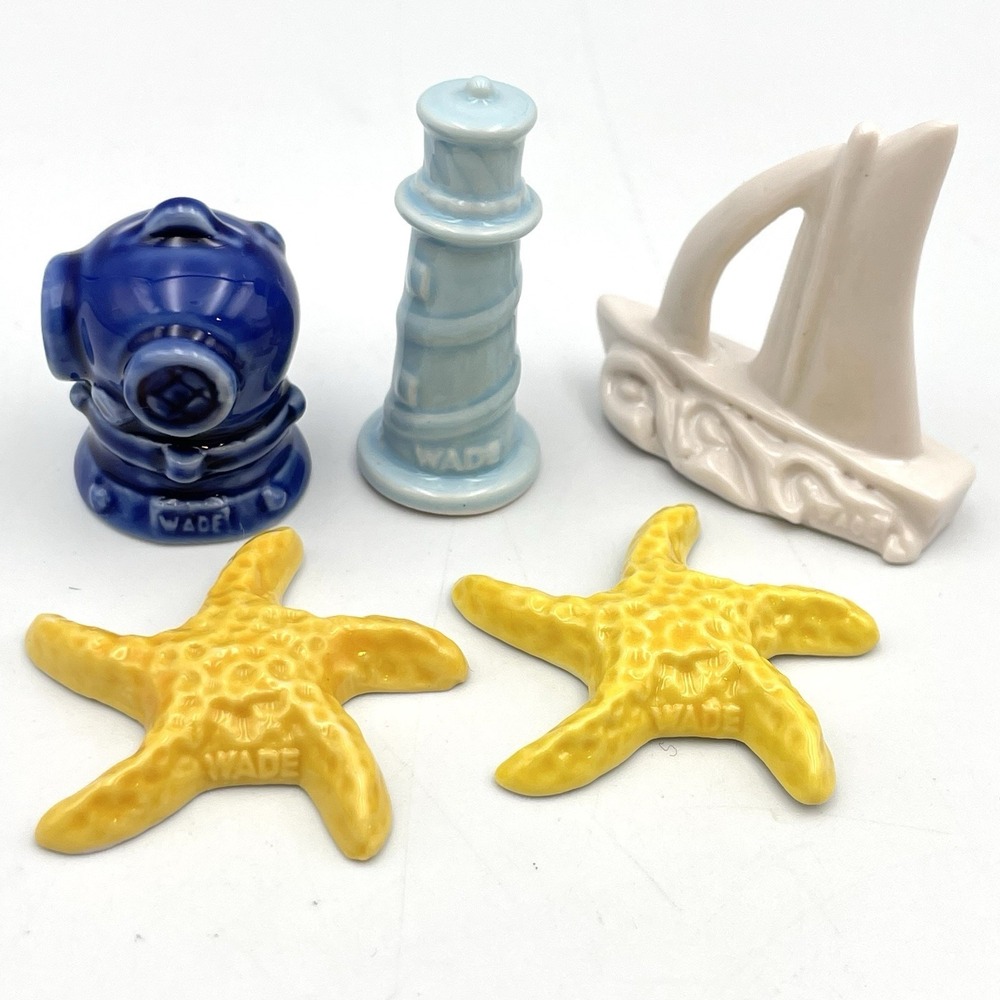 Wade Whimsies Nautical Red Rose Tea Figures Lot Of 5 Lighthouse Diver Sail Boat